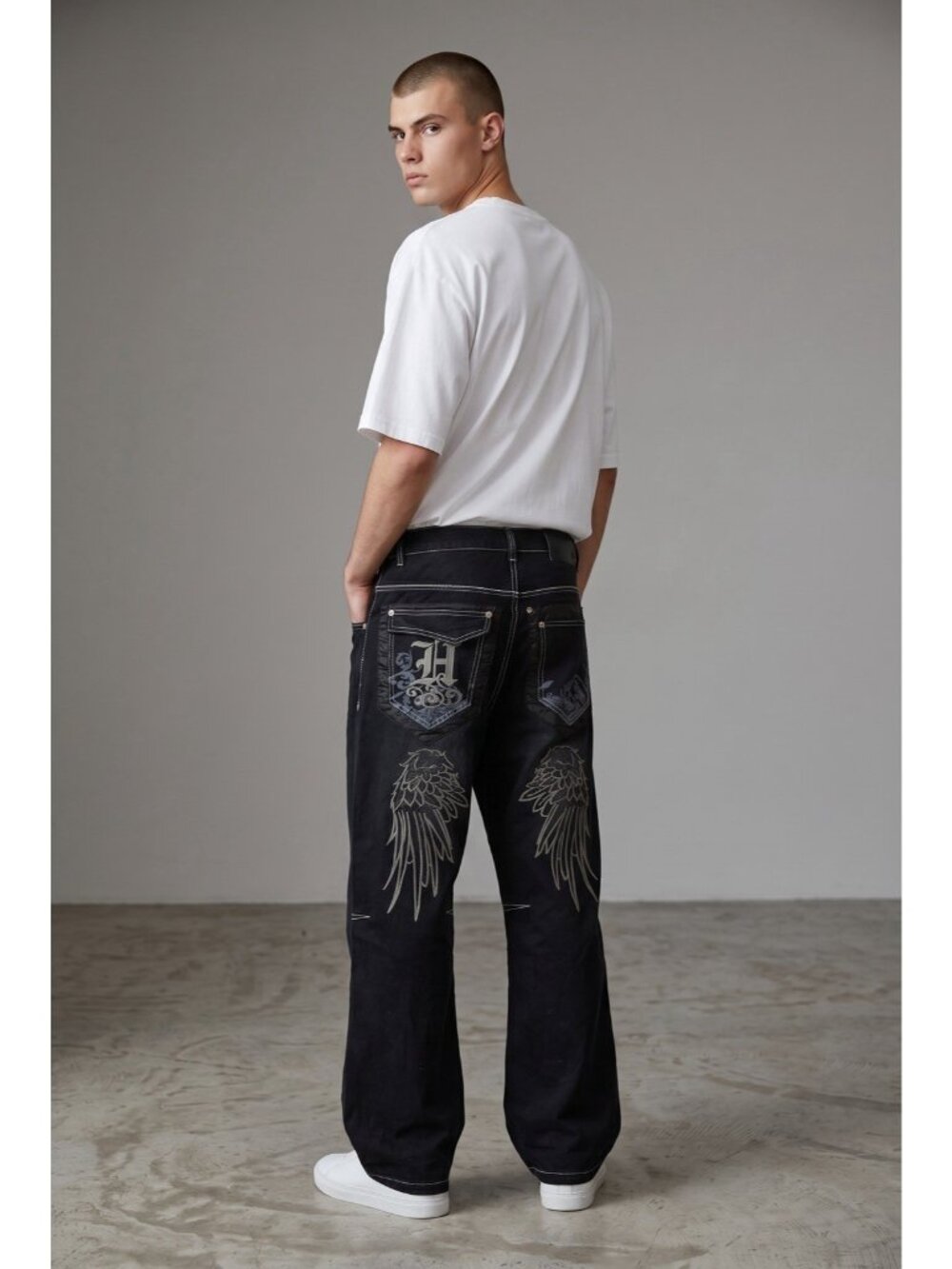 vtg y2k Play Bigg wide leg Jeans Mens Size 32 Embroidered Black